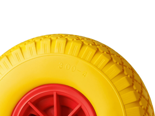 PU 1805-20 колесо пенополиуретановое 3.00-4 с симметричной ступицей, пластиковым ободом и втулкой скольжения, ось 20 мм