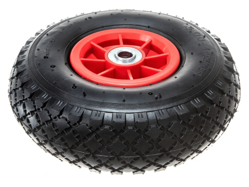 Колесо пневматическое 3.00-4 с симметричной ступицей, пластиковым ободом и шариковым подшипником, ось 16 мм PR 1806-16 (260 мм/150 кг)