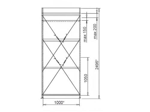 Стеллаж MS U 2500х1000х800 мм 4 усиленные полки