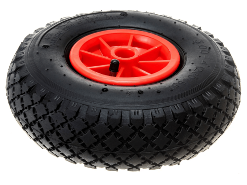 Колесо пневматическое 3.00-4 с симметричной ступицей, пластиковым ободом и втулкой скольжения, ось 20 мм PR 1805-20 (260 мм/150 кг)