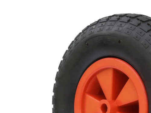 Колесо пневматическое 3.50-6 с симметричной ступицей, пластиковым ободом и втулкой скольжения, ось 16 мм PR 2002-16 (320 мм/170 кг)