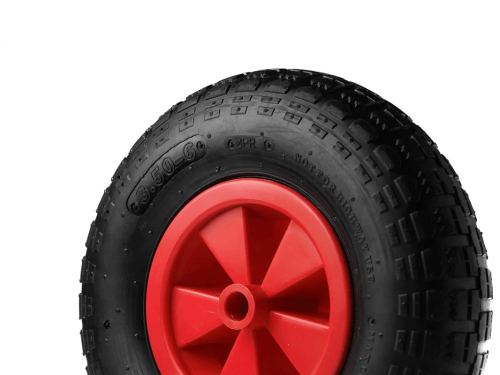 Колесо пневматическое 3.50-6 с симметричной ступицей, пластиковым ободом и втулкой скольжения, ось 20 мм PR 2002-20 (320 мм/170 кг)