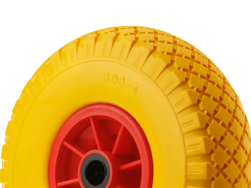 PU 1807-20 колесо пенополиуретановое 3.00-4 с симметричной ступицей, пластиковым ободом и роликовым подшипником, ось 20 мм