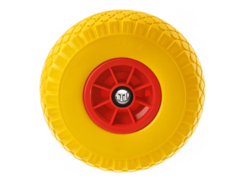 PU 1807-20 колесо пенополиуретановое 3.00-4 с симметричной ступицей, пластиковым ободом и роликовым подшипником, ось 20 мм